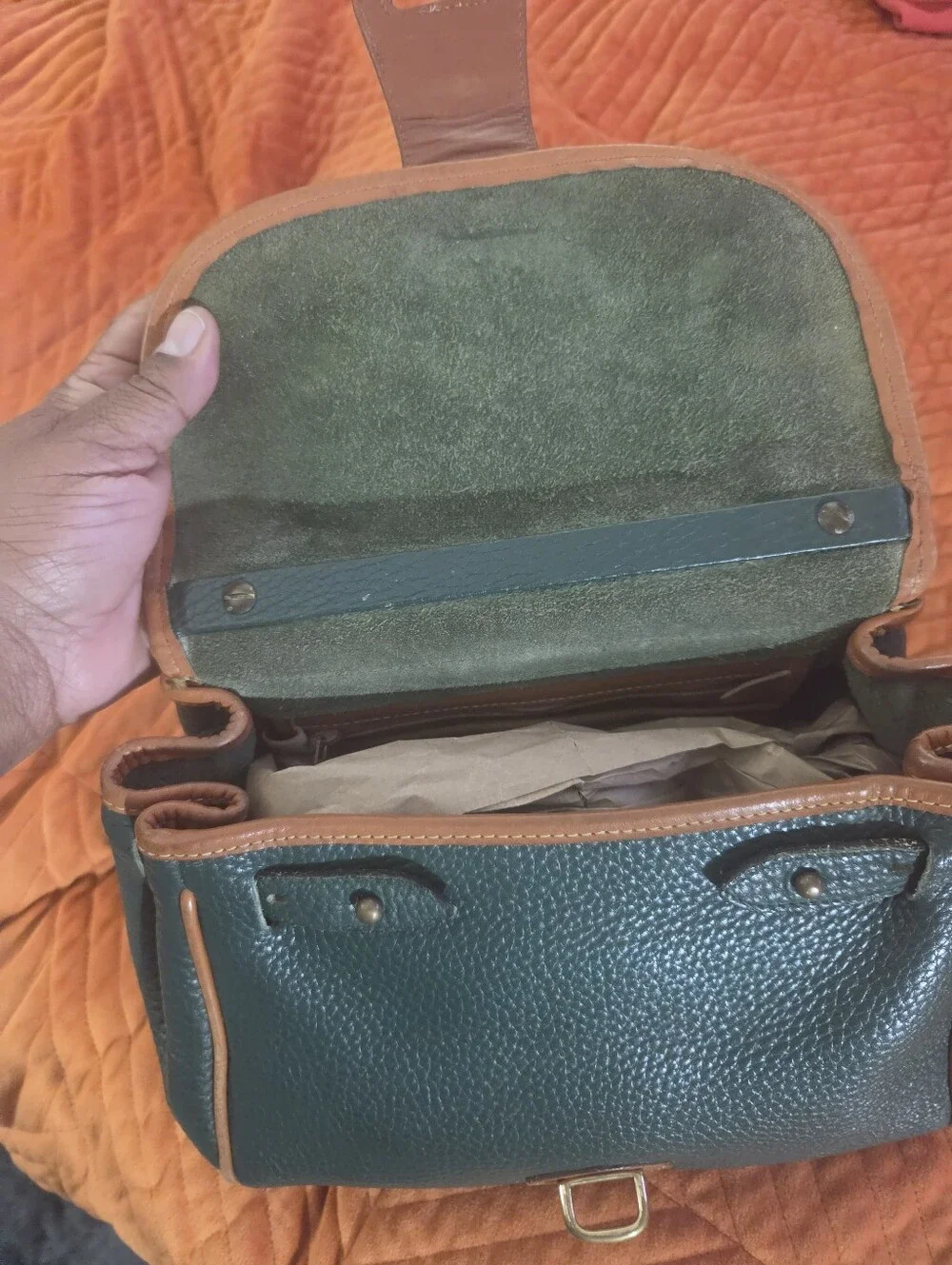 Vintage Dooney & Bourke AWL Green Equestrian Satchel